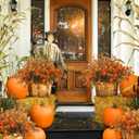 12 Bundles Artificial Fall Flowers for Outdoors Fake Plants - Faux Outside Greenery Boxwood No Fade Plastic Shrubs Decor Farmhouse Home Garden Thanksgiving (Fall Red)