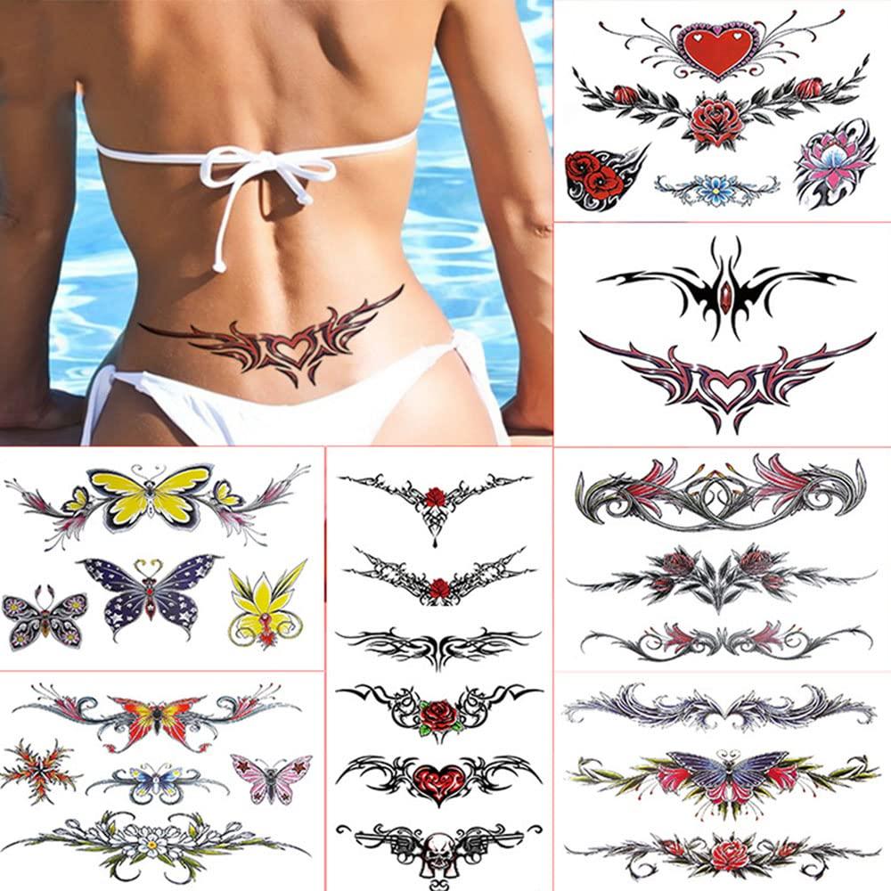 8 Sheets Belly Tattoos Stickers Temporary Fun Waist Cover Scar Female Tattoo Waterproof for Female Women and Girls (Colorful)