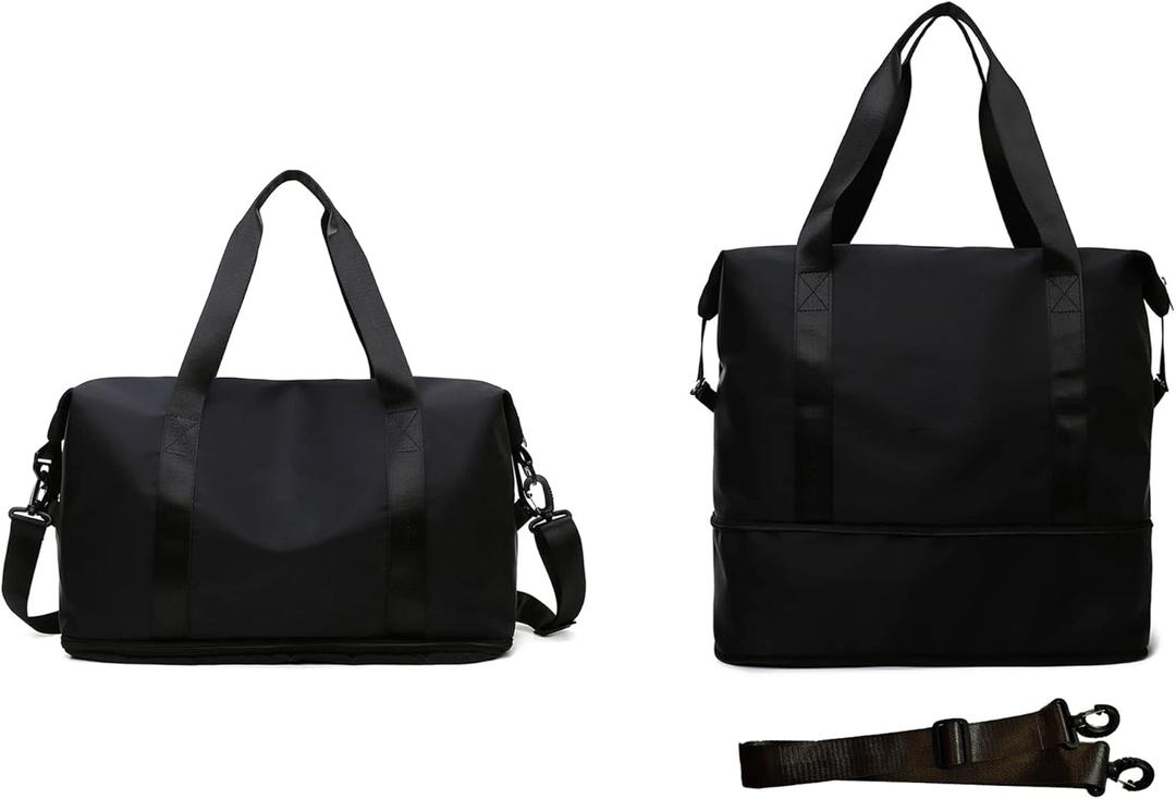 Expandable Travel Duffle Bag Weekender Carry on Overnight Bag Gym Bag for Women (Black)