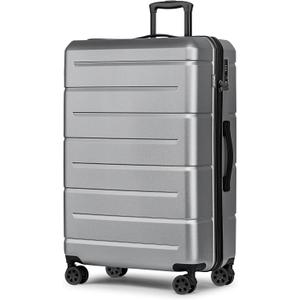 KYME Large Suitcases with Wheels Hardshell 28 Inch Luggage TSA Approved Big Checked Luggage Durable Travel Rolling Suitcase Women Men Silver Grey