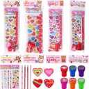 Valentines Day Gifts for Kids28 Pack Valentines Day Stationery Kids Includes Pencil, Erasers, Cards, Stickers, Stamper for Kids Valentine's Day Party Favor Supplies School Classroom Exchange