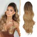 BARSDAR Claw Clip Ponytail Extension - 20 Inch Long Wavy Ombre Blonde Ponytail Hair Extensions for Women - Synthetic Claw Clip in Ponytail Hairpieces Daily Party - Brown Ombre Blonde (20 Inch (Pack of 1))