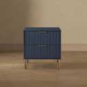 Manhattan Comfort Dumbo Fluted Nightstand with 2 Drawers, Gold Metal Legs and Metal Handles, Snap Tool-Free Assembly, Modern Bedside Accent Table with Storage for Bedroom, Living Room in Midnight Blue, Set of 1