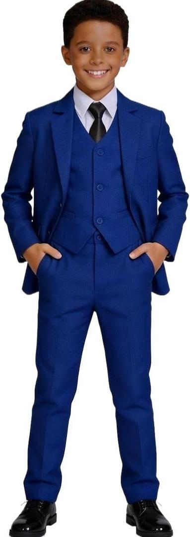 Visaccy Boys Suit Ring Bearer Outfit Boy Suits Graduation Dress Tuxedo Suits for Boy Dark Royal Blue Kids Suit, Size 10