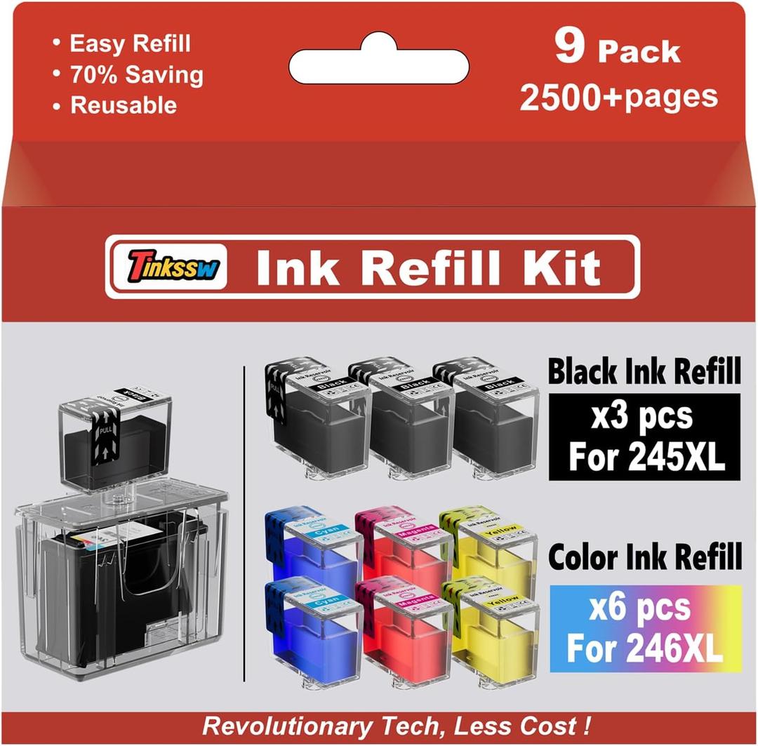 245XL 246XL Ink Cartridge Replacement for Canon PG-245 PG-246 XL Ink Cartridge Compatible for Canon Pixma MX490 MX492 MG2522 TS3100 TS3122 TS3300 TS3322 TR4500 TR4520 TR4522 Printer (1 Black, 1 Color)