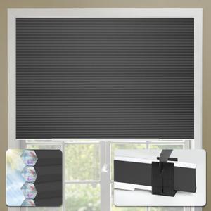 Cellular Shades No Tools No Drill Custom Honeycomb Blinds Blackout for Window Easy Cutting Telescopic Track Cellular Blind Black White, 29" W(19"-29") x 64" H