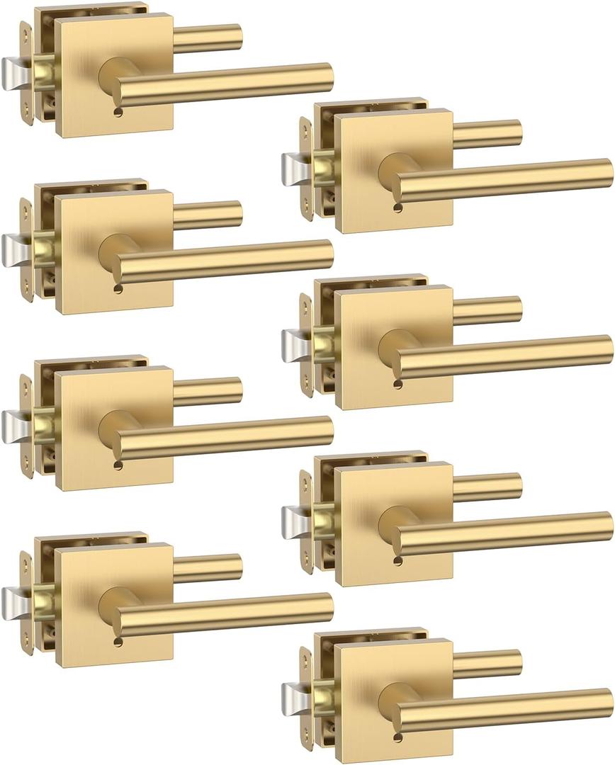 Asidrama ZR01-097Z 8 Pack Privacy Door Handles with Lock, Champagne Bronze Door Handles Interior for Bedroom or Bathroom