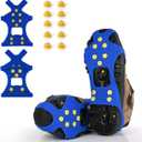 Ice Cleats, Ice Grips Traction Cleats Grippers Non-Slip Over Shoe/Boot Rubber Spikes Crampons with 10 Steel Studs Crampons + 10 Extra Replacement Studs (X-Large, Blue)