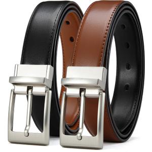 CHAOREN Mens Belts Leather 1 Pack - 1.25" Reversible Belts for Men for Dress Pants - One Belt, Two Colors (34"-36"Waist Adjustable, Bright Sliver-black/Brown)