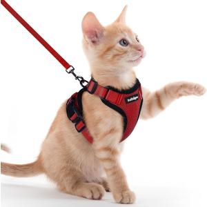 rabbitgoo Cat Harness and Leash for Walking, Escape Proof Soft Adjustable Vest Harnesses for Cats, Easy Control Breathable Reflective Strips Jacket, Red, XXS