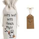 2 x 1Pcs Ghouls Night Gifts Wine Bag,Halloween Wine Bag,Happy Halloween Gifts Party Decorations for Women Menwith 1Pcs Kraft Blessing Cards and natural jute rope