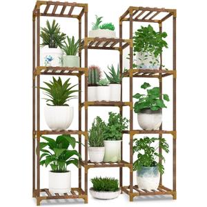 HOMKIRT Plant Stand Indoor Outdoor, 11 Tier Reinforced Plant Shelf Tall for Multiple Plants, Large Wood Plant Rack Holder, Garden Shelves, Flower Stand for Living Room Patio Corner