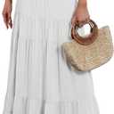 ANRABESS Womens Maxi Skirt Elastic High Waist Swing Tiered A-line Flowy Pleated Boho Beach Vacation Long Skirts White Small