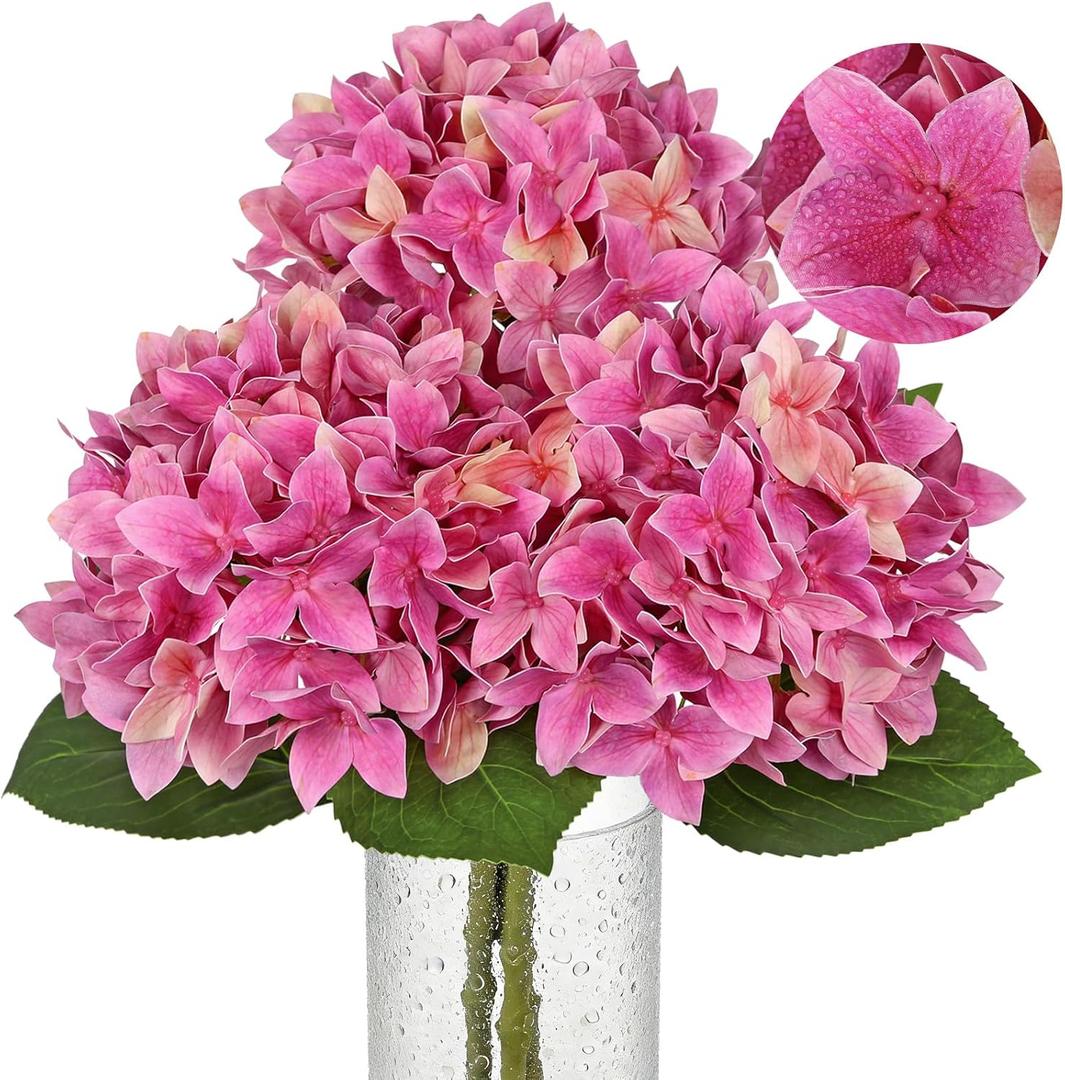 Artificial Hydrangea Flowers Real Touch Faux Hydrangeas Flower 7 Inch Large Hydrangea Heads with Unique Petal Shape, 23.6" Long Pink Hydrangeas Stems for Vase Wedding Home Table Centerpiece Decor
