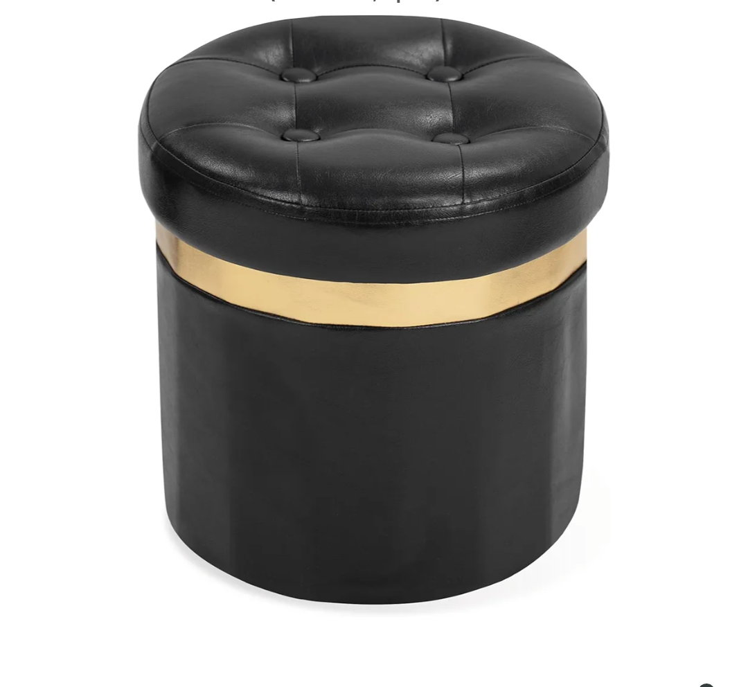 xuperbonus Small Ottoman with Storage,Folding Round Ottoman with Gold Trim,Velvet Storage Stool,Foot Stool with Soft Padded,Foot Rest for Living Room13â€œx13â€x12.4(Publack,2pcs)