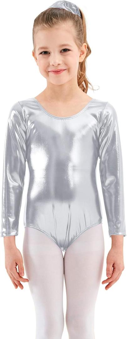 Kids Shiny Metallic Patent Leather Gymnastics Dance Leotard Work Out Bodysuit Jumpsuit, L