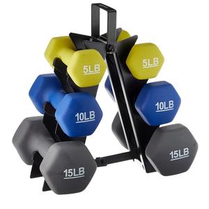 Amazon Basics Neoprene Dumbbell Hand Weights for Exercise and Muscle Toning, Rack with 3 Pairs (5, 10, and 15 Pound)