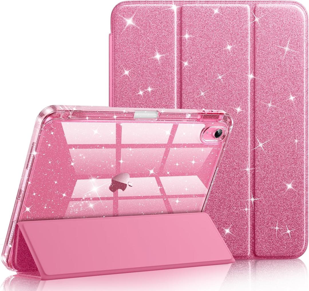 Akkerds for iPad A16 Case 11th Generation 11 Inch 2025 - for iPad 10th Generation Case 10.9 Inch 2022 with Pencil Holder - Slim Trifold Stand Protective Cover with Crystal Clear PC Back - Pink