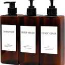 Shampoo and Conditioner Dispenser Set, 3Pack Refillable Shampoo and Conditioner Bottles with Labels, 500ml Soap Dispenser 16.9oz Shower Dispenser Square Pump Bottle for Bathroom and Kitchen - Amber