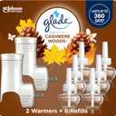 Glade PlugIns Air Freshener Starter Kit, Scented and Essential Oils for Home and Bathroom, Cashmere Woods, 4.02 Fl Oz, 2 Warmers and 6 Refills
