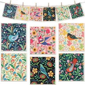 Swedish Dish Cloths for Kitchen, 6 Pack Reusable Paper Towels Washable, Super Absorbent Cellulose Kitchen Towels, Quick Drying Dish Cloths Sponge for Cleaning (Birds Flowers)
