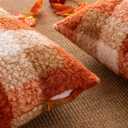 AQOTHES Orange Plaid Fall Throw Pillow Covers 18x18 Inch Set of 2, Boucle Decorative Pillow Covers,Cozy Fluffy Home Living Room Farmhouse Decor for Sofa Couch Bed