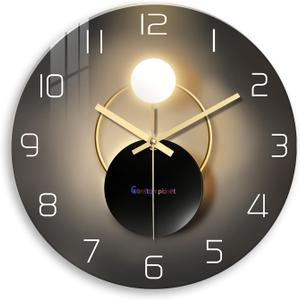 14 Inch Black and Gold Wall Clock for Living Room Decor Silent Wall Clock Non Ticking Glass Wall Clocks Battery Operated