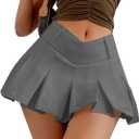 SOFIA'S CHOICE Women Sexy Pleated Mini Skirts Summer A Line Flare Skater SkirtGrey Large