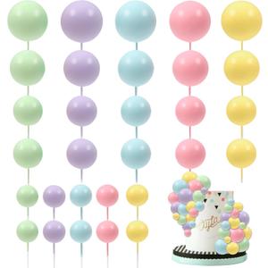 30 PCS Balls Cake Topper DIY Cake Insert Toppers Ball Cake Picks Cupcake Topper for Birthday Party Baby Shower Wedding Cake Decoration(Colorful)