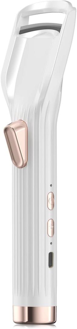 Heated Eyelash Curler Premium PRO - Fast Heat up in 7s - 24 Hours Long Lasting - Rechargeable Electric Eyelash Curler with Type-C, 2 Heat Modes, Anti-Burn Eyelid, Gift for Women and Girl, White