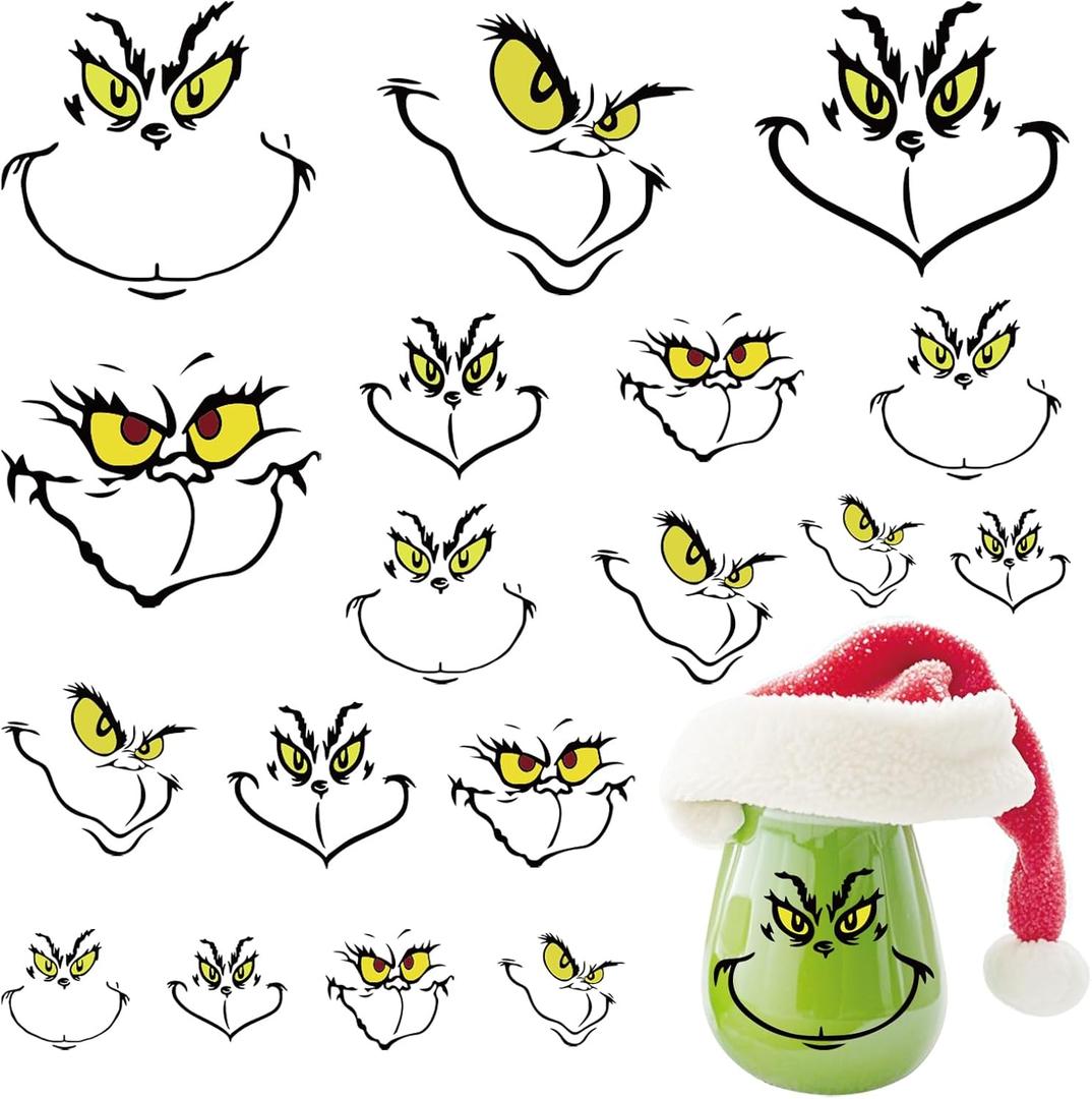 52 Pcs Christmas Face Stickers for Crafts Ornaments Large 5 Inch Small 3 Inch 2 Inch Vinyl Faces Eyes Pitcher Transparent Decals for Glass Cups Wood Decorations Balls Party Supplies (large52)