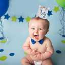 Blue and Cream 1/2 Birthday Hat for Baby Boys Halfway to One Birthday Crown, Light Blue Felt Number Half Bday Decorations, 6 Months Milestone Party Hat for Baby Boy Photo Prop