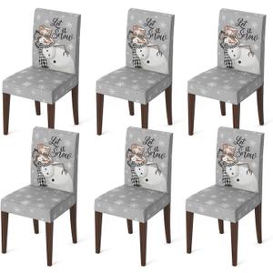 Horaldaily 6PCS Christmas Dining Chair Covers,Grey Snowman Stretch Removable Washable Slipcover Chair Protector for Dining Room Home Decor