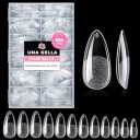 UNA GELLA Almond Gel Nail Tips, 504PCS Pre Etched Clear Fake Nails Tips Medium Almond Shape  12 Sizes Full Cover Soft Acrylic Press On Nail Extensions No C Curve Gift for Diy at Home