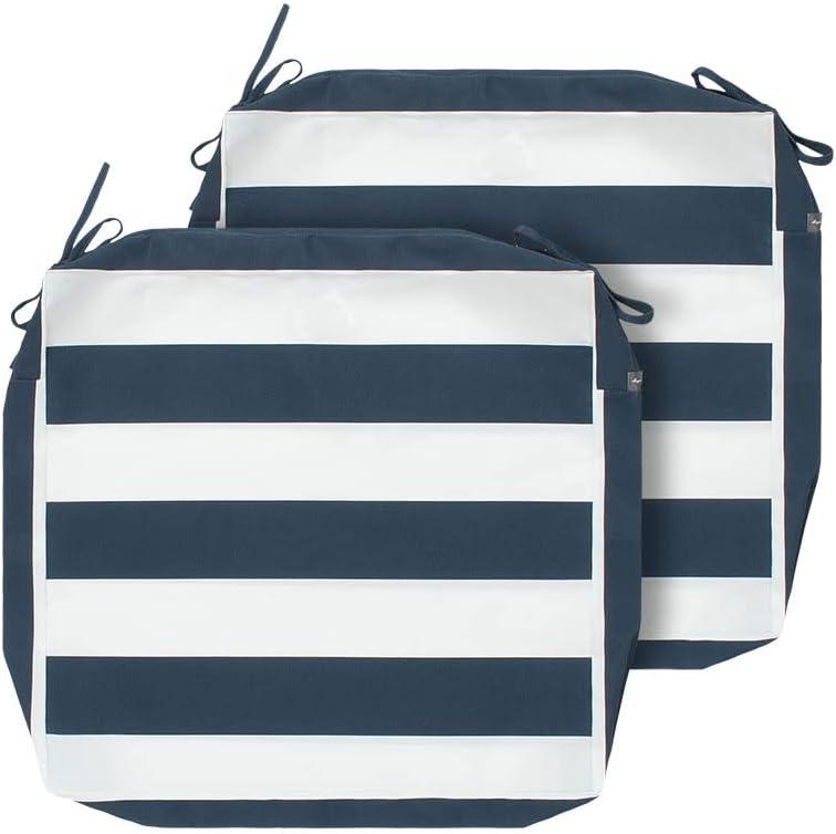 Magpie Fabrics Indoor Outdoor Cushion Cover Replacement 2 Pack, NO Insert! Water Repellent Slipcover with Ties Christmas Decor for Patio Garden Chair Seat Sofa Bench Wicker(Navy White, 20x18x4 Inch) (White Navy)