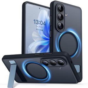 CANSHN Designed for Samsung Galaxy S26 Plus Case (6.7 inch) with Durable Metal Stand, Upgraded [Full Camera Protection] Translucent Matte Back, Hard Case Cover, Black