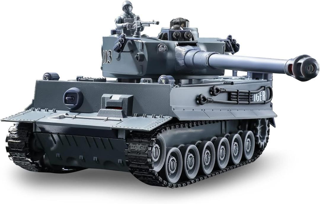 Remote Control Tank, WW2 German Tiger Army Tank Toy, 2.4GHz 9-Channel RC Military Vehicles with Infrared Battle System & Rotating Turret, Best Military Toys for Boys Kids Ages 6-12 (Gray)