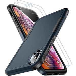 SPIDERCASE for iPhone Xs Max Case, [10 FT Military Grade Drop Protection] [2 pcs Tempered Glass Screen Protector] Shockproof Airbag Cushion Protective Case for iPhone Xs Max 6.5 (Dark Blue)