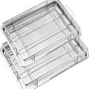 4PCS Air Fryer Basket for Oven, Nonstick Stainless Steel Baking Sheet 360Heating Grilling Oven Air Fryer Accessories Basket and Tray for Family BBQ Party Cooking 15.5"x11"&13.5"x9.7"