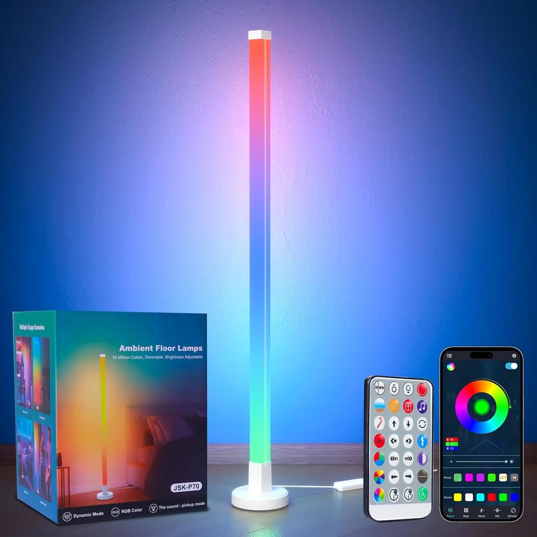 Corner Floor Lamp, Smart RGB Corner Lamp with App and Remote Control, Music Sync Standing Lamp with 16 Million DIY Colors, Modern LED Ambient Light for Bedroom, Living Room, Gaming Rooms