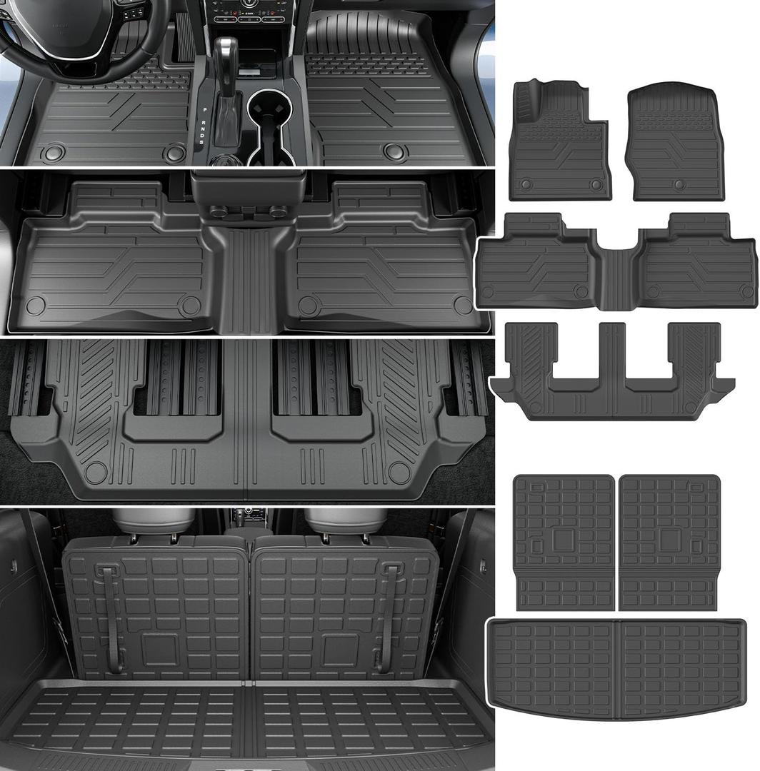 powoq 7 Seats Floor Mat Compatible with 2020-2026 Ford Explorer Cargo Mat Trunk Cargo Liner TPE Backrest Floor Liner Replacement for 2020-2026 Ford Explorer Accessories