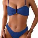 Fanuerg Women's Ribbed Bikini Sets U Wire Adjustable Spaghetti Straps Swimsuit Textured Ruched Two Piece Bathing Suit, M