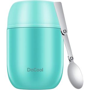 DaCool Food Thermo for Hot Food Insulated Food Jar 16 Ounce Vacuum Stainless Kids Lunch Thermo Container Bento for Kids Adult with Spoon Leakproof for School Office Picnic Travel Outdoors,Cyan Blue