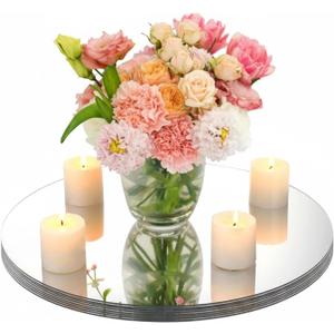 Amyhill 8 Pcs Round Mirrors Centerpieces Acrylic Mirror Tray, 14 Inch