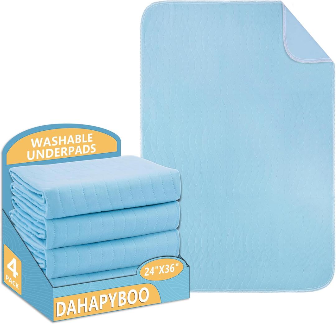 Washable Underpads, 24x36 4 Pack Incontinence Bed Pads,Heavy Absorbency Reusable Bed Pads for Elderly,Kids,Adults and Pets,Bed Pads Washable Waterproof Quick Drying for Bed, Sofa, Floor