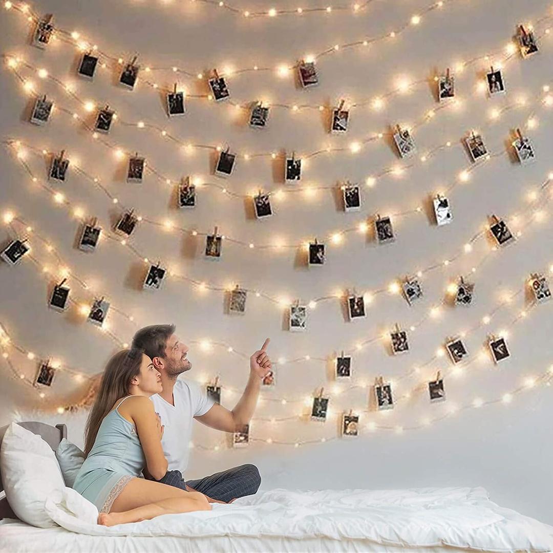 Photo Clip String Light - 33Ft 100LED Fairy Lights with Clips for Pictures With Timer, Photo Light with 50 Clear Clips for Bedroom Christmas Wedding Dcor