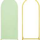 Metal Arch Stand and Cover Set,1 Sage Green Spandex Fitted Backdrop with 1 Gold Wedding Arched Stand Frame for Parties Birthday Baby Shower Bridal Banquet Decoration (4FT)