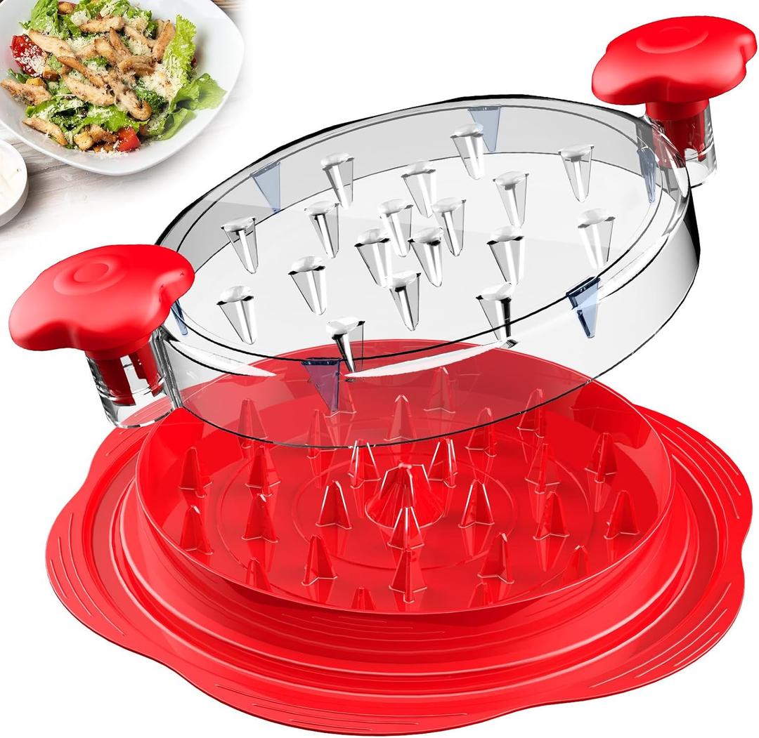 Chicken Shredder Large Chicken Breast Shredder Tool Twist with Brush&Fork, Visible Meat Shredder Machine, Anti-Slip Strip, Ergonomic Handle, BPA Free, Suitable for Pork Beef Chicken(Red) (Red)