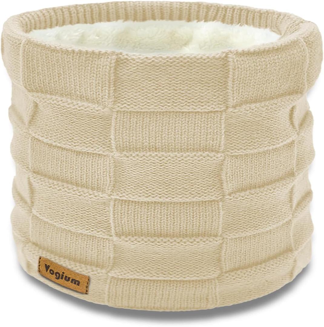 Adults Knit Thermal Neck Warmer Gaiter | Windproof Fleece-Lined Face Mask | Unisex Winter Scarf for Work & Ski Gear (Beige)
