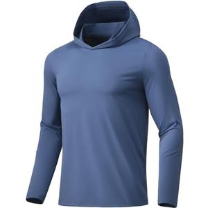 BANTREK Men Athletic Hoodies Long Sleeve Fishing Shirts UPF 50+ Sun Protection Dry Fit Wicking Hooded Running Shirts (Denim Blue, 3X-Large)